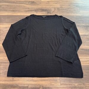 J Crew Sweater Womens XS Black 100% Linen Crewneck 3/4 Sleeve Knit Pullover